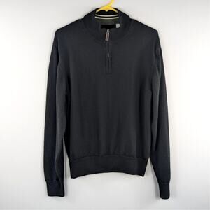 Tom James Small Quarter Zip Sweater Men Black Merino Wool Italy Made